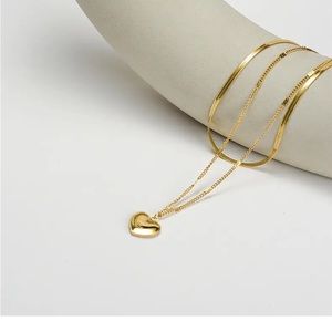 High Quality Simple Heart Multi Layer 18k Gold Stainless Steel Necklace